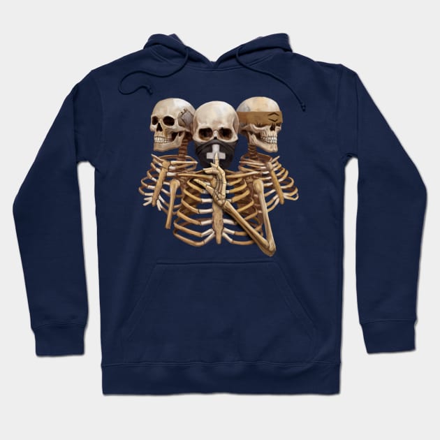 Skeleton Hear No Evil. Speak No Evil. See No Evil Hoodie by Mystik Media LLC